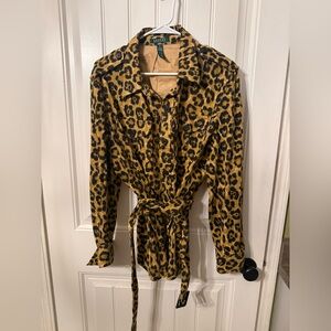 Lauren by Ralph Lauren Linen Leopard Print Button-Up Jacket size XL